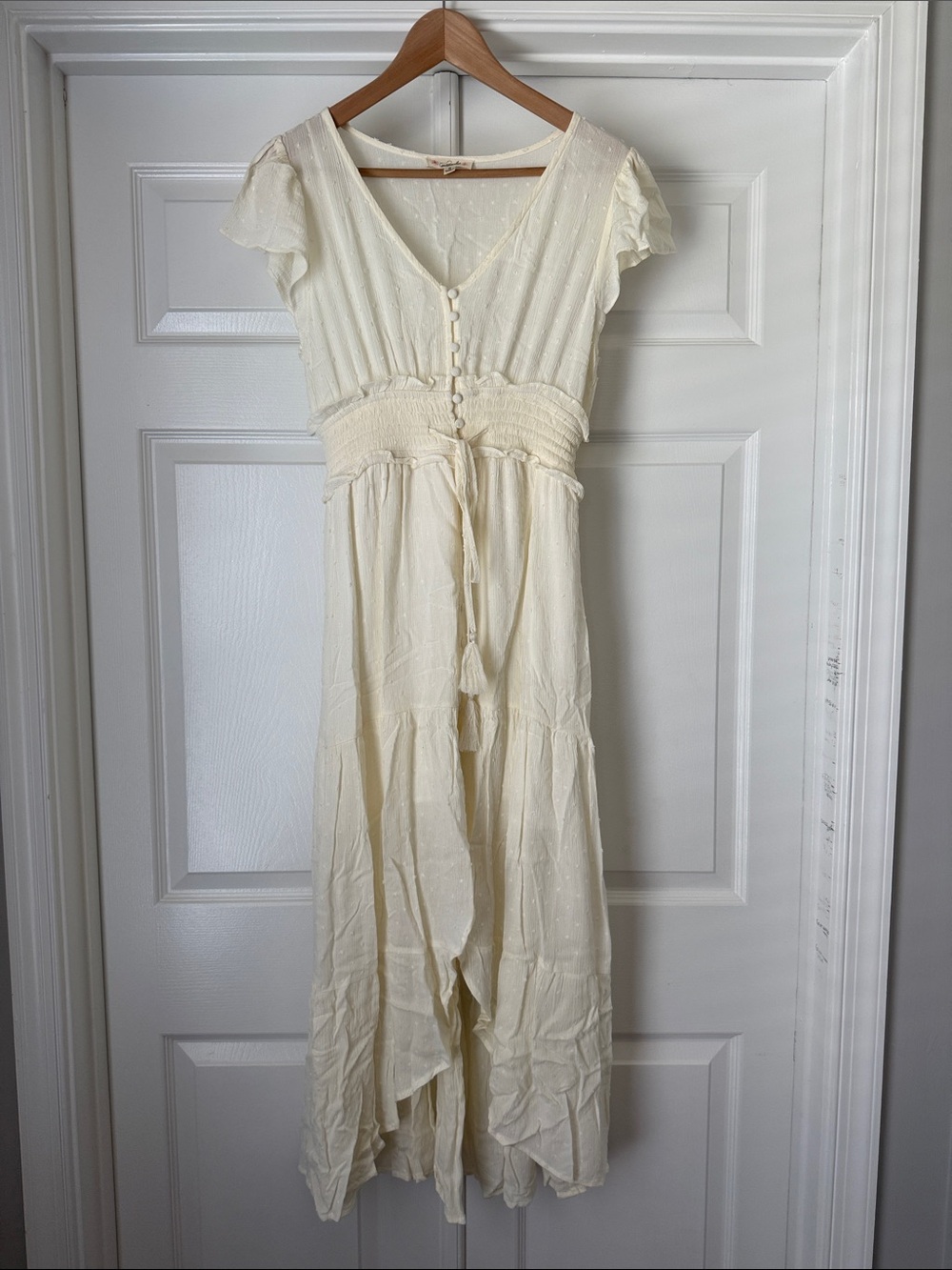 Magnolia Cream Smocked-Waist Maxi Dress with Button Front size Small